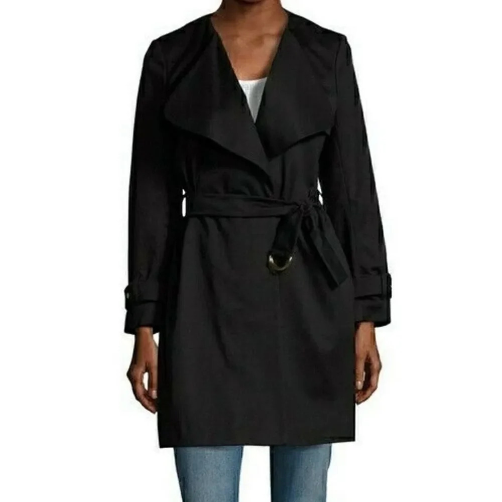 SANDRO Paris Malena Cotton Black Trench Coat - Picture 2 of 12